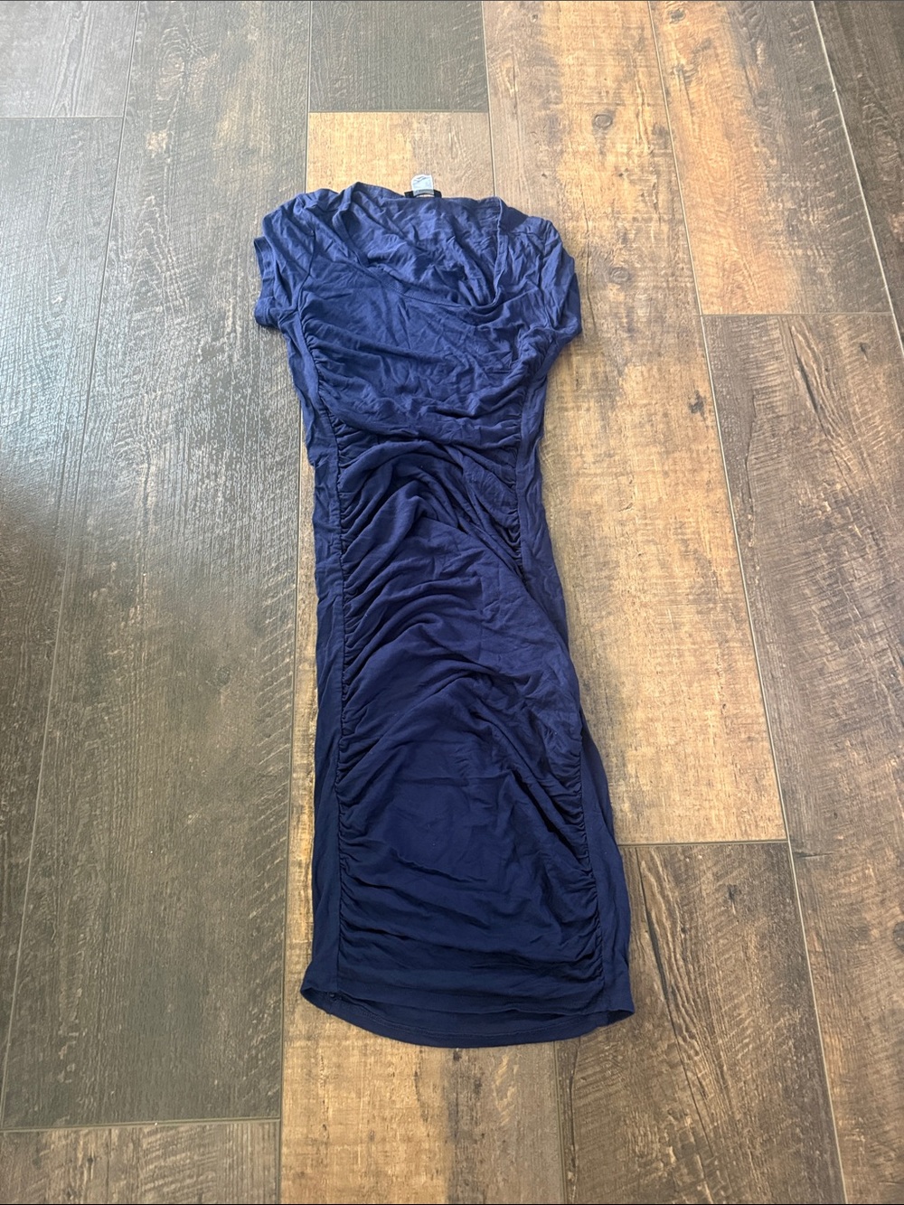 VENUS Navy Ruched Midi Dress
